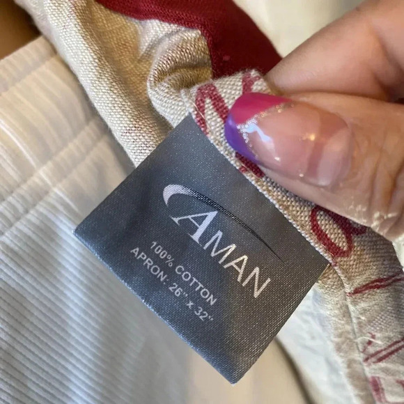 VTG Christmas Holiday Bib Apron Sz 26”x32” w/Pocket Red Tan Love Joy Cottagecore - Picture 3 of 7